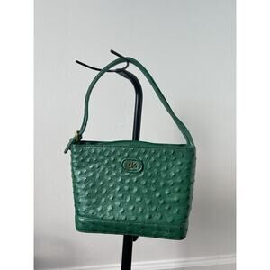 Cute VTG Vintage Y2K Green Ostritch Leather Top Handle Bag Handbag Purse w/Zip